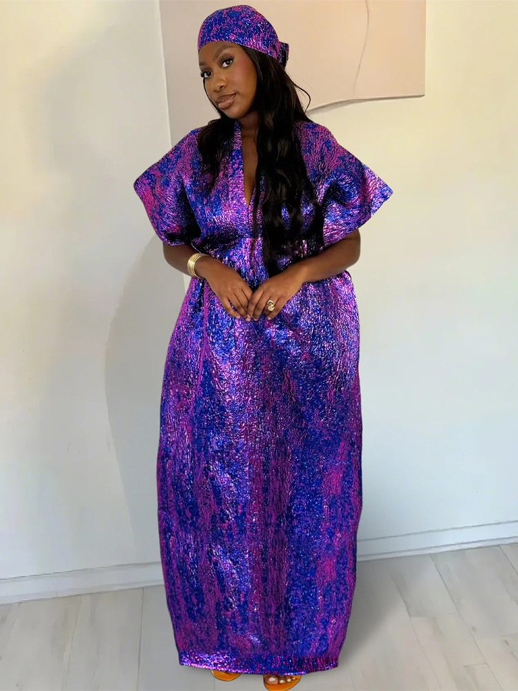 Ethnic Gown - Loose Fit Shiny African Women's Dress