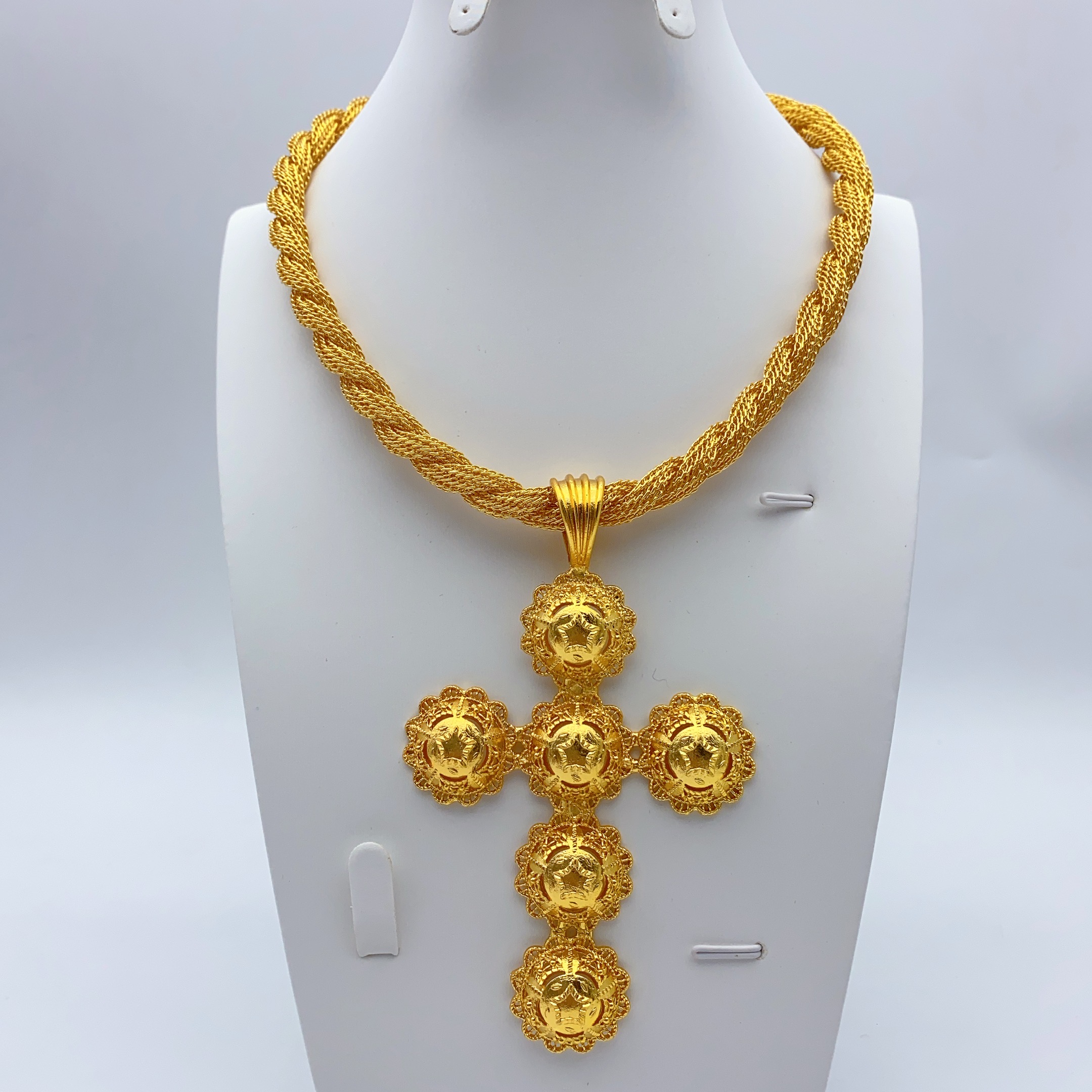 Ethnic Fashion In Dubai - Ethiopian Cross Pendant Twisted Chain for