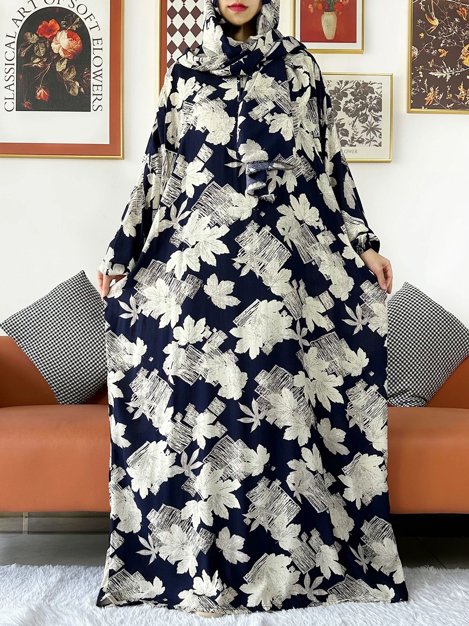 2024 Muslim Floral Cotton Lady - Ethnic Gown recension och pris