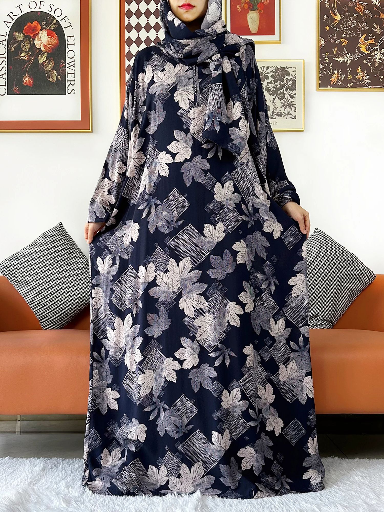 2024 Muslim Floral Cotton Lady - Ethnic Gown recension och pris