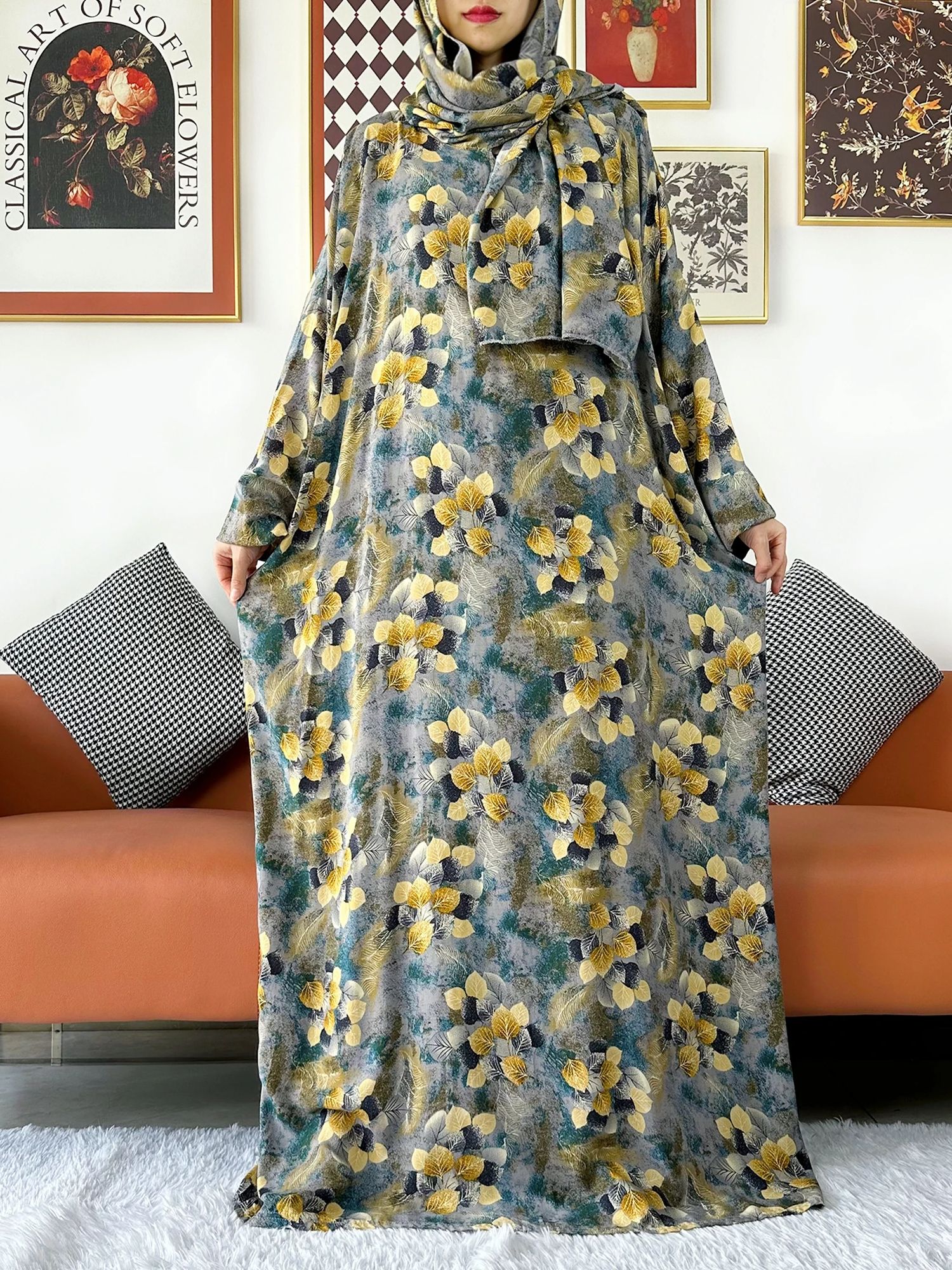 2024 Muslim Floral Cotton Lady - Ethnic Gown recension och pris