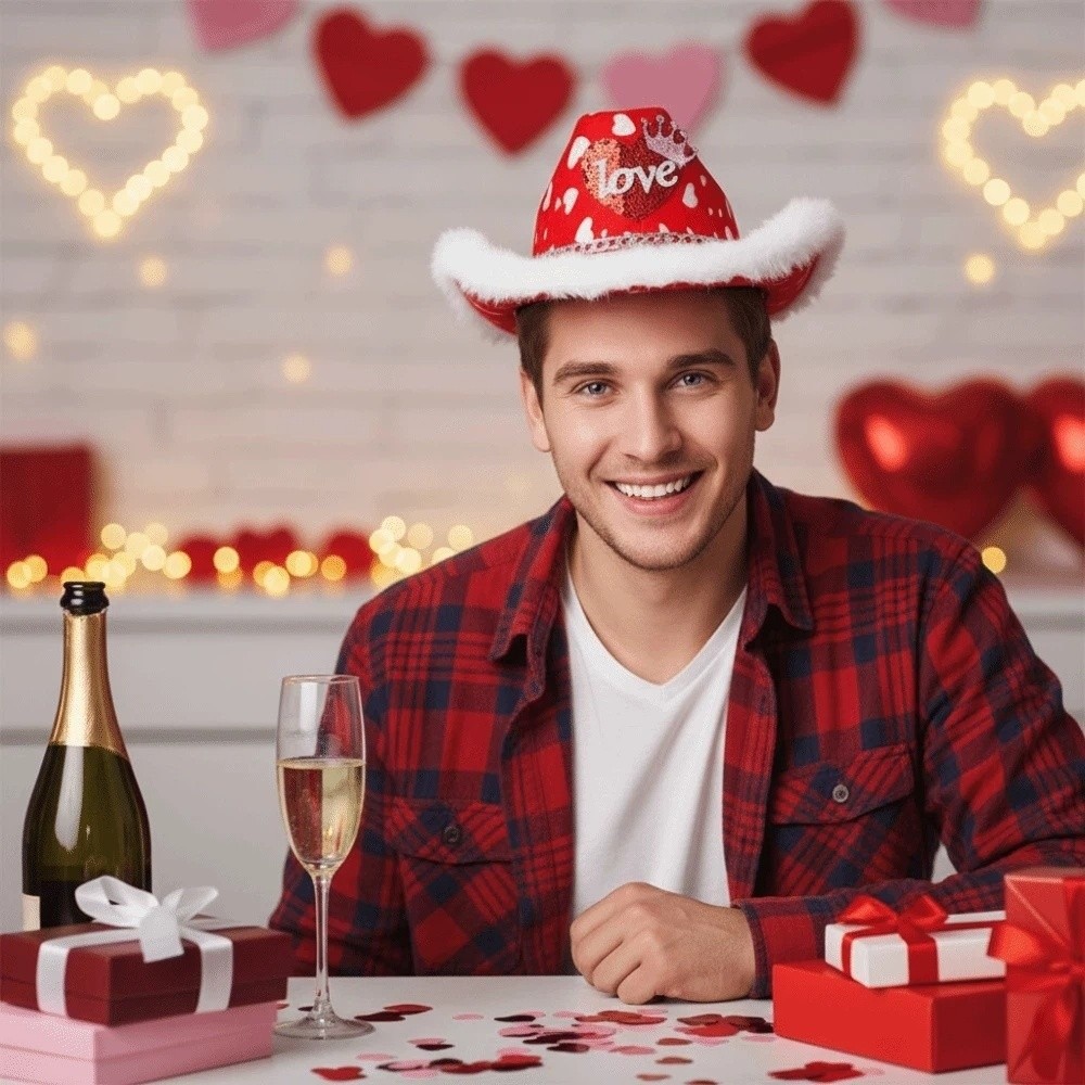 Wide Brim Red Heart Cowboy Cap - Ethnic Day Fashion Show recension och pris